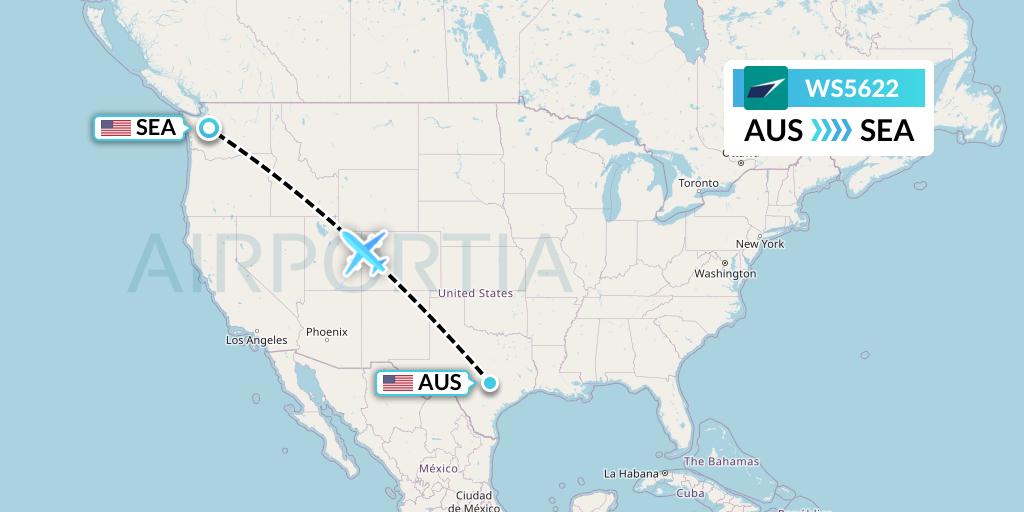 WS5622 WestJet Flight Map: Austin to Seattle