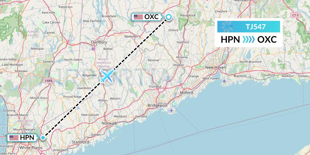 TJ547 Tradewind Aviation Flight Map: White Plains to Oxford