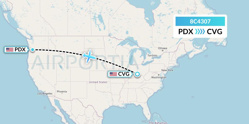 8C4307 Air Transport International Flight Map: Portland to Cincinnati