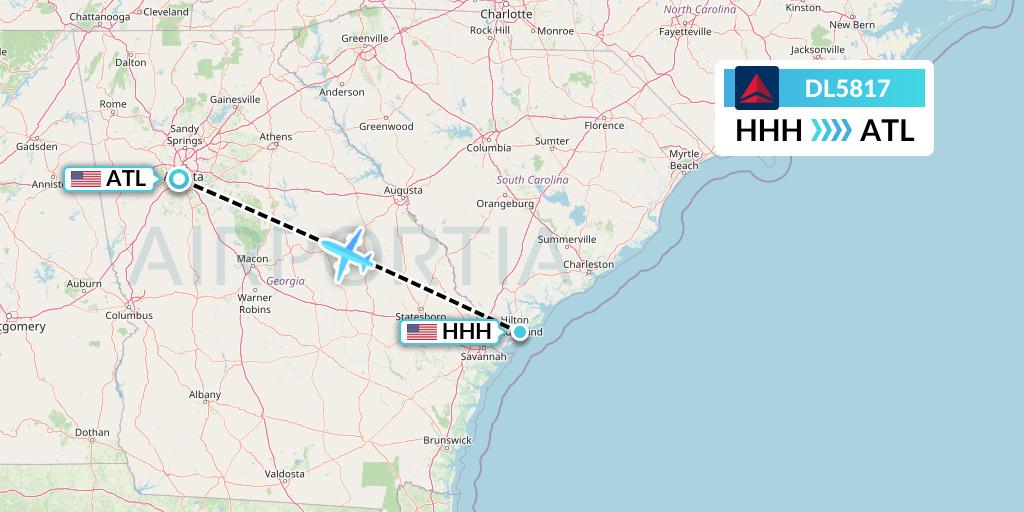 DL5817 Delta Air Lines Flight Map: Hilton Head Island to Atlanta