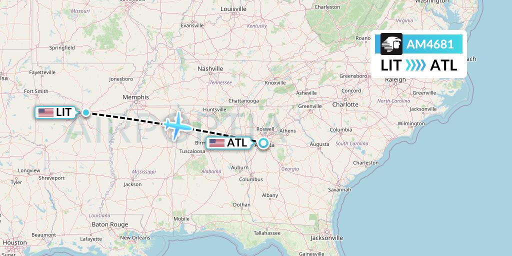 AM4681 Aeromexico Flight Map: Little Rock to Atlanta