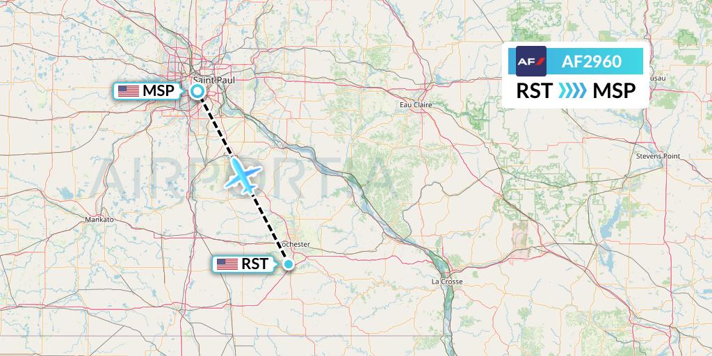 AF2960 Air France Flight Map: Rochester to Minneapolis