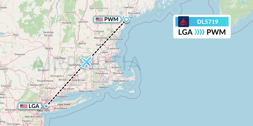 DL5719 Delta Air Lines Flight Map: New York to Portland