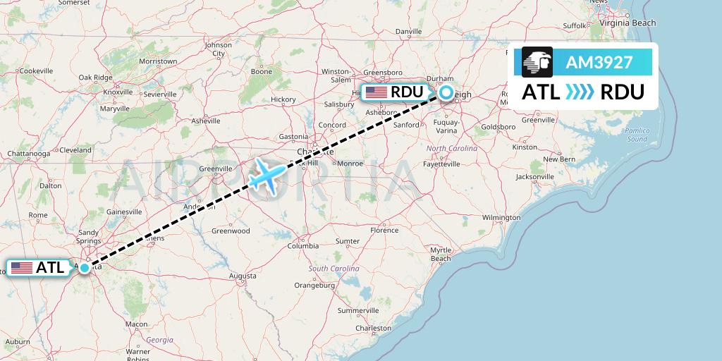 AM3927 Aeromexico Flight Map: Atlanta to Raleigh-Durham