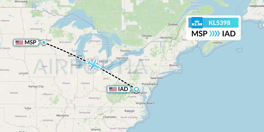 KL5398 KLM Flight Map: Minneapolis to Washington