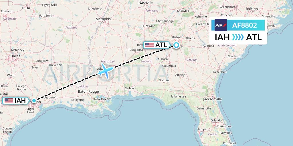 AF8802 Air France Flight Map: Houston to Atlanta