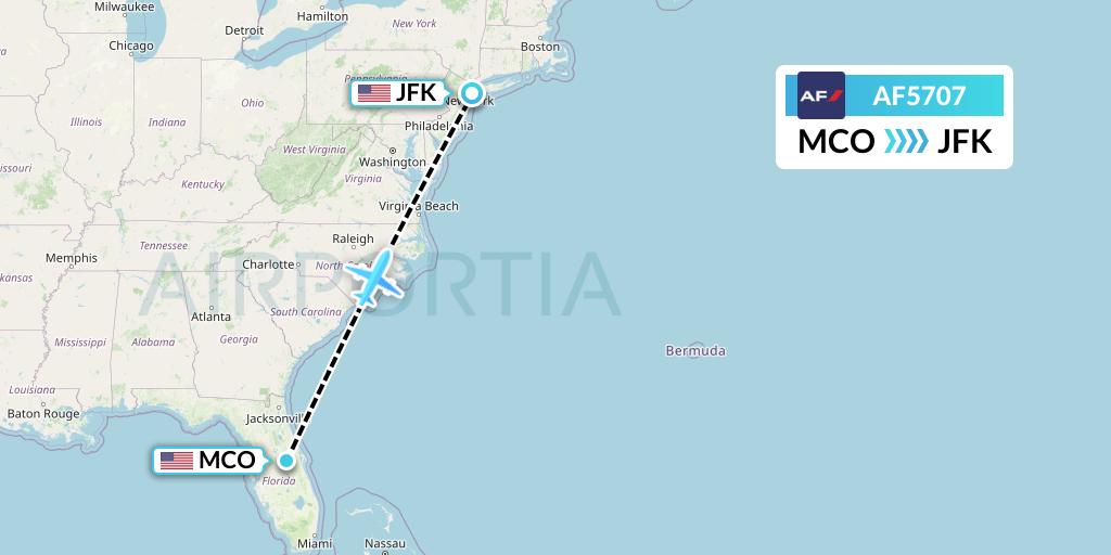 AF5707 Air France Flight Map: Orlando to New York