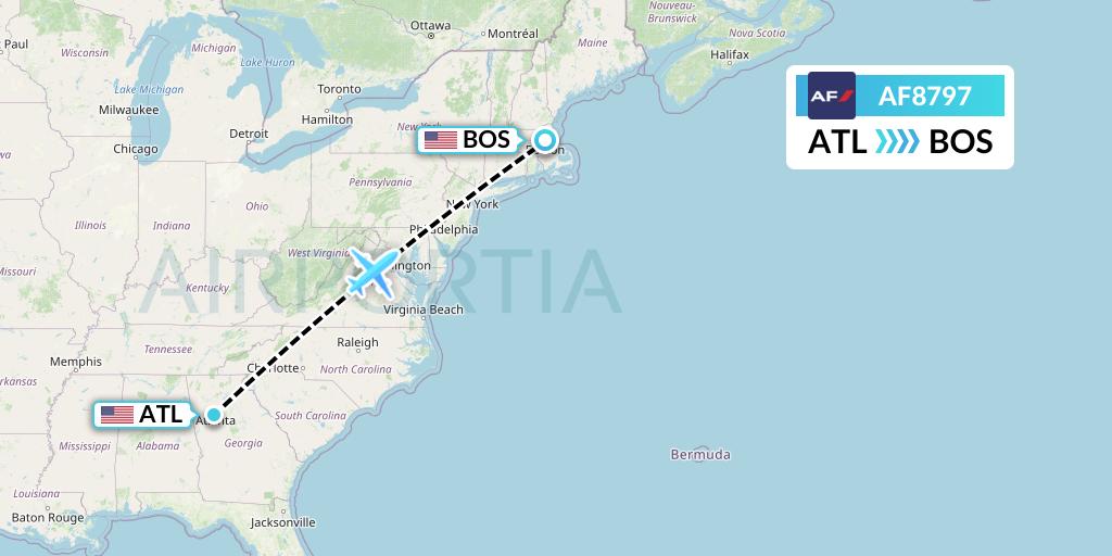 AF8797 Air France Flight Map: Atlanta to Boston