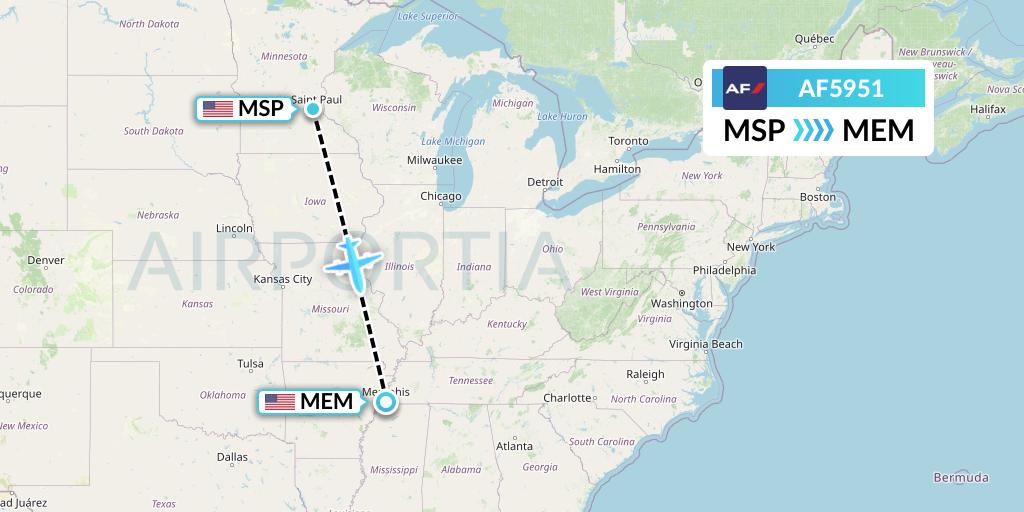 AF5951 Air France Flight Map: Minneapolis to Memphis