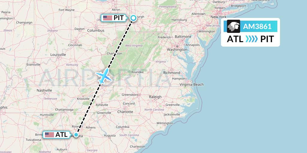 AM3861 Aeromexico Flight Map: Atlanta to Pittsburgh