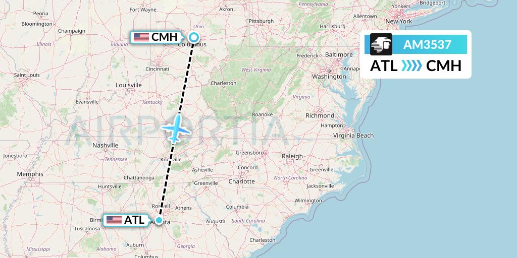 AM3537 Aeromexico Flight Map: Atlanta to Columbus