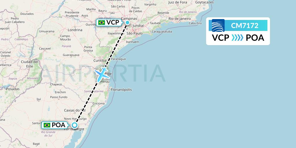 CM7172 Copa Airlines Flight Map: Campinas to Porto Alegre