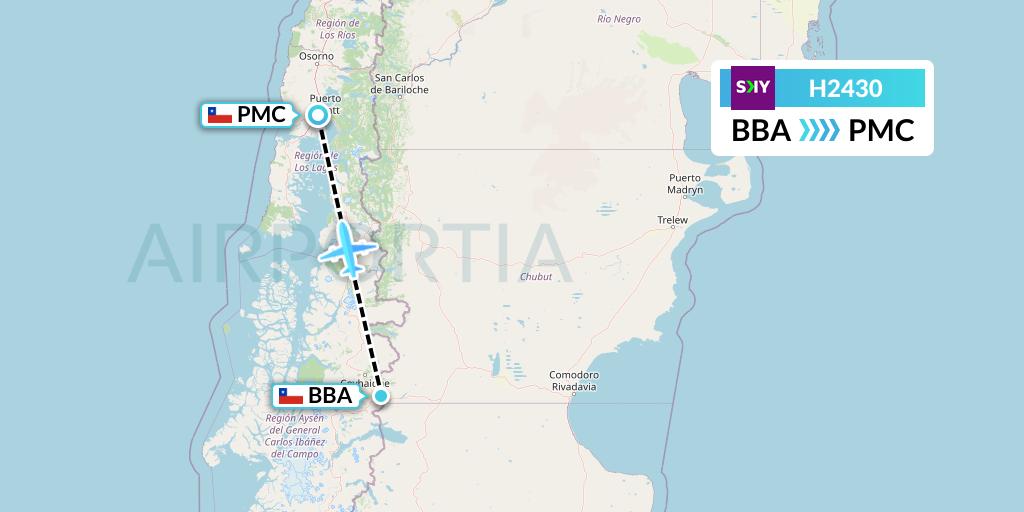 H2430 Sky Airline Flight Map: Balmaceda to Puerto Montt