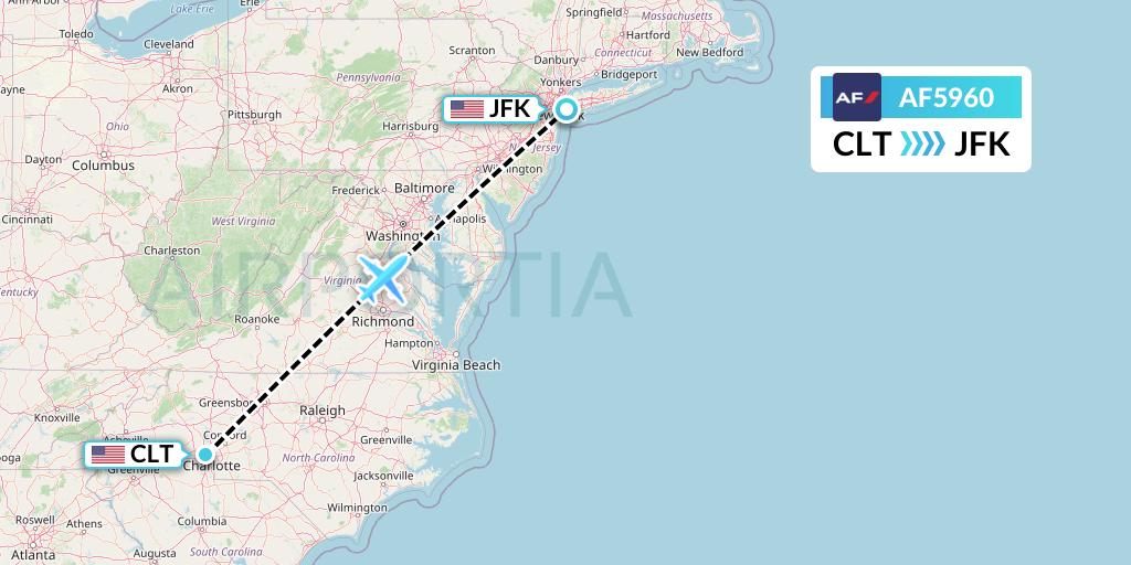 AF5960 Air France Flight Map: Charlotte to New York