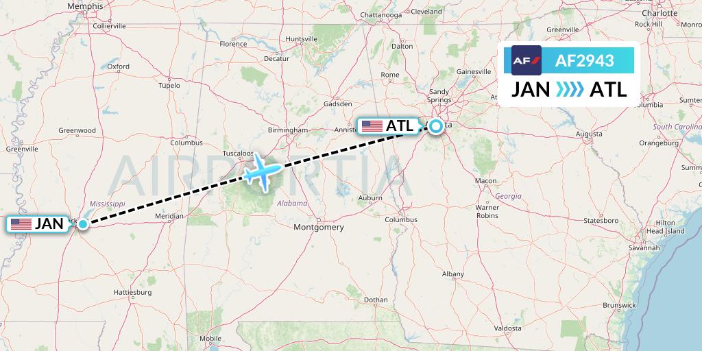 AF2943 Air France Flight Map: Jackson to Atlanta