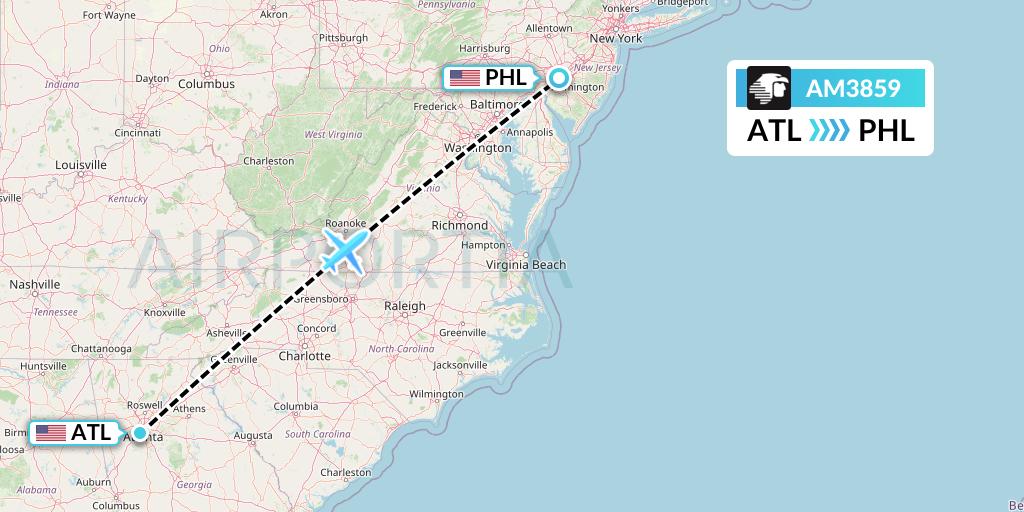 AM3859 Aeromexico Flight Map: Atlanta to Philadelphia