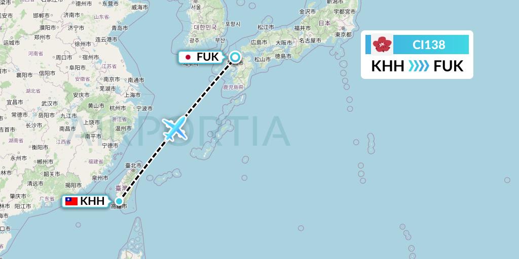 CI138 China Airlines Flight Map: Kaohsiung to Fukuoka