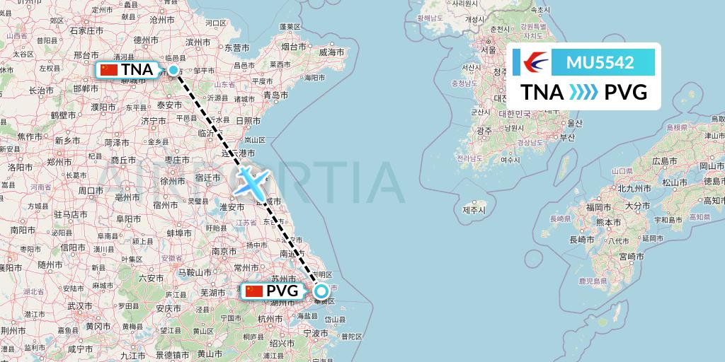 MU5542 China Eastern Airlines Flight Map: Jinan to Shanghai