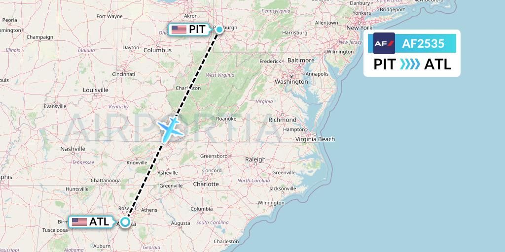 AF2535 Air France Flight Map: Pittsburgh to Atlanta
