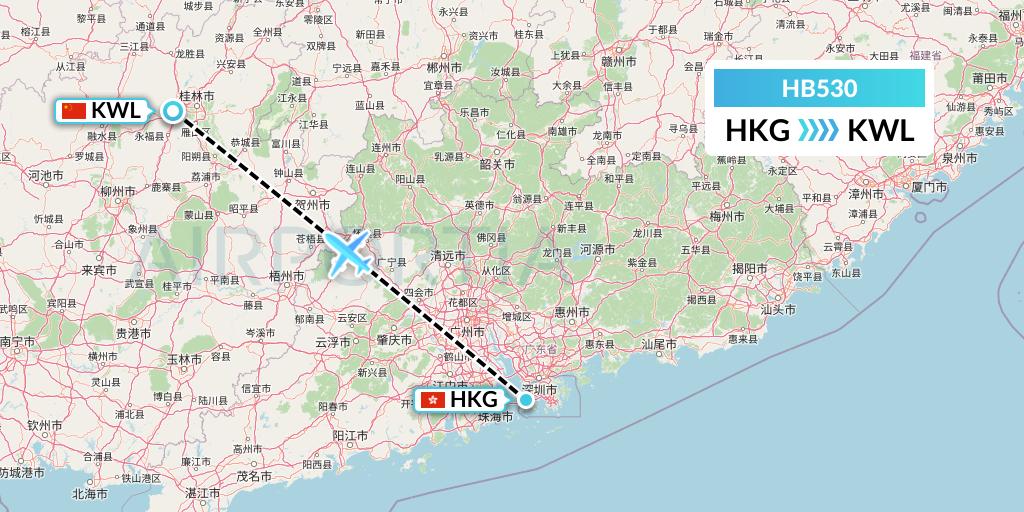 HB530 Greater Bay Airlines Flight Map: Hong Kong to Guilin