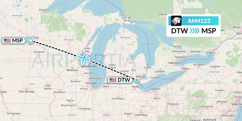 AM4123 Aeromexico Flight Map: Detroit to Minneapolis