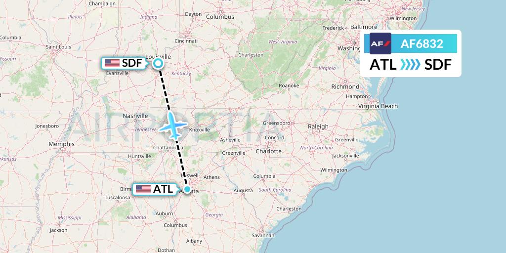 AF6832 Air France Flight Map: Atlanta to Louisville