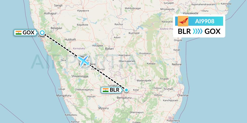 AI9908 Air India Flight Map: Bangalore to Goa