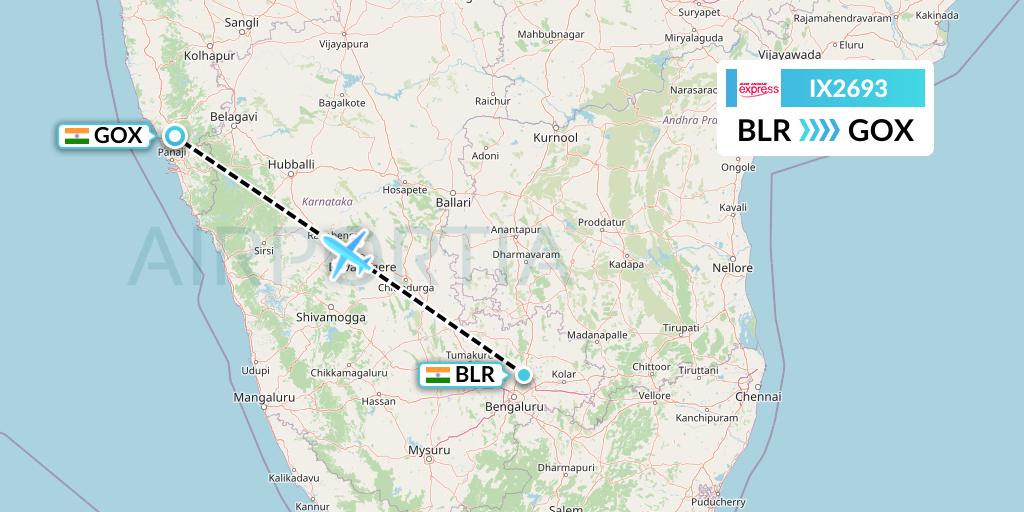IX2693 Air India Express Flight Map: Bangalore to Goa