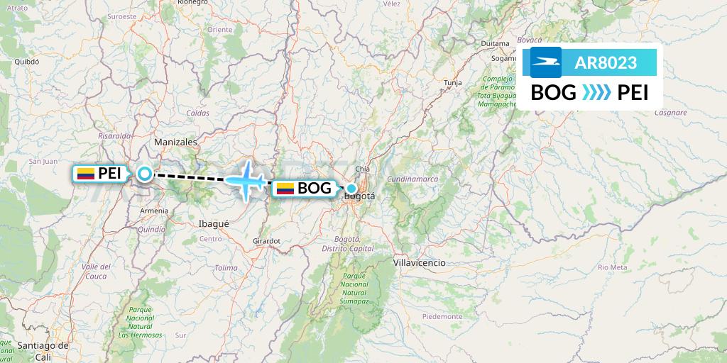 AR8023 Aerolineas Argentinas Flight Map: Bogota to Pereira