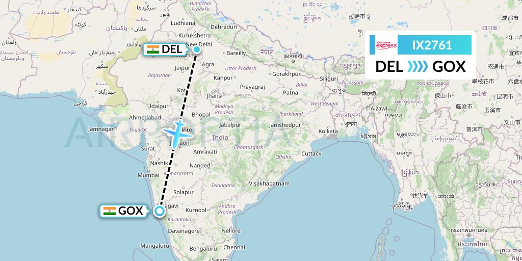 IX2761 Air India Express Flight Map: Delhi to Goa