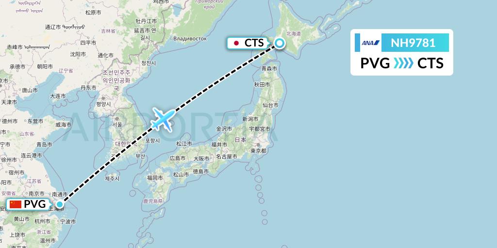 NH9781 All Nippon Airways Flight Map: Shanghai to Sapporo