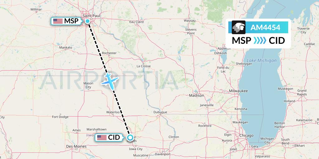 AM4454 Aeromexico Flight Map: Minneapolis to Cedar Rapids