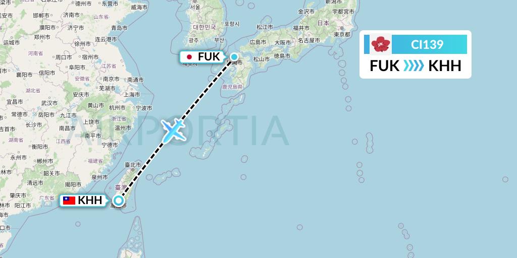 CI139 China Airlines Flight Map: Fukuoka to Kaohsiung