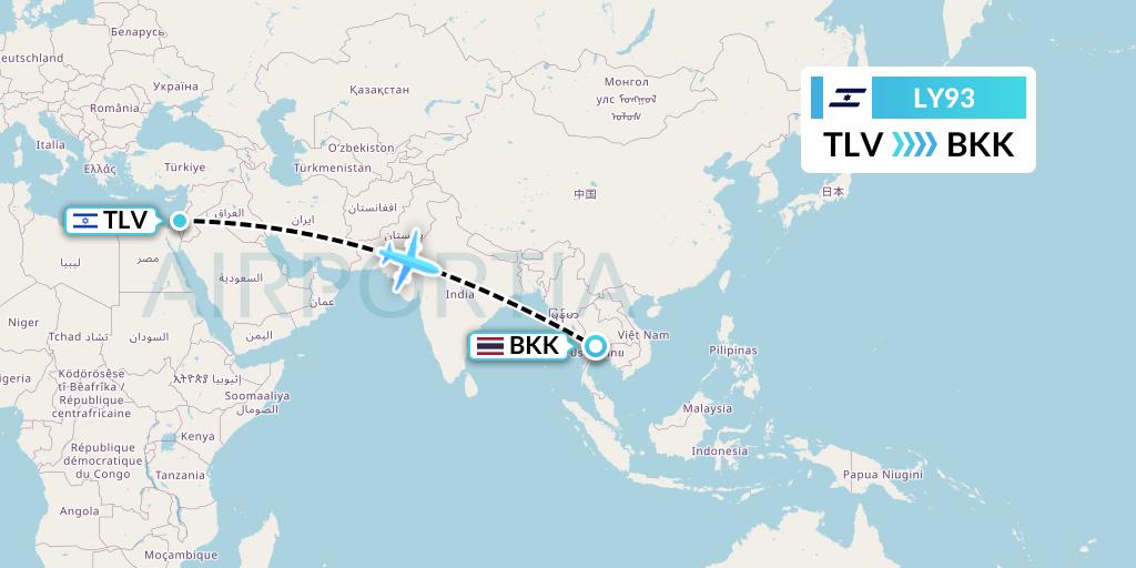 LY93 El Al Flight Map: Tel Aviv to Bangkok