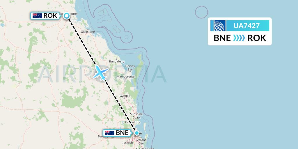 UA7427 United Airlines Flight Map: Brisbane to Rockhampton