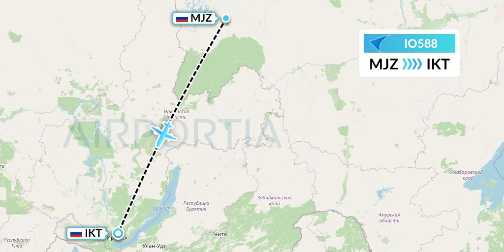 IO588 IrAero Flight Map: Mirny to Irkutsk