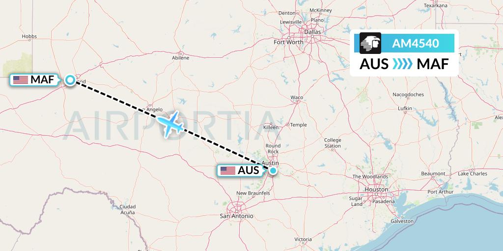 AM4540 Aeromexico Flight Map: Austin to Midland