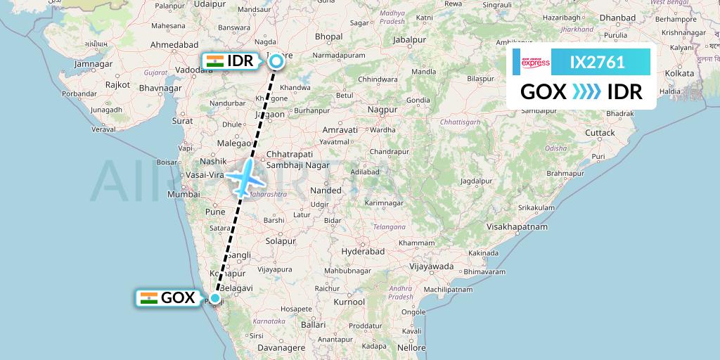 IX2761 Air India Express Flight Map: Goa to Indore