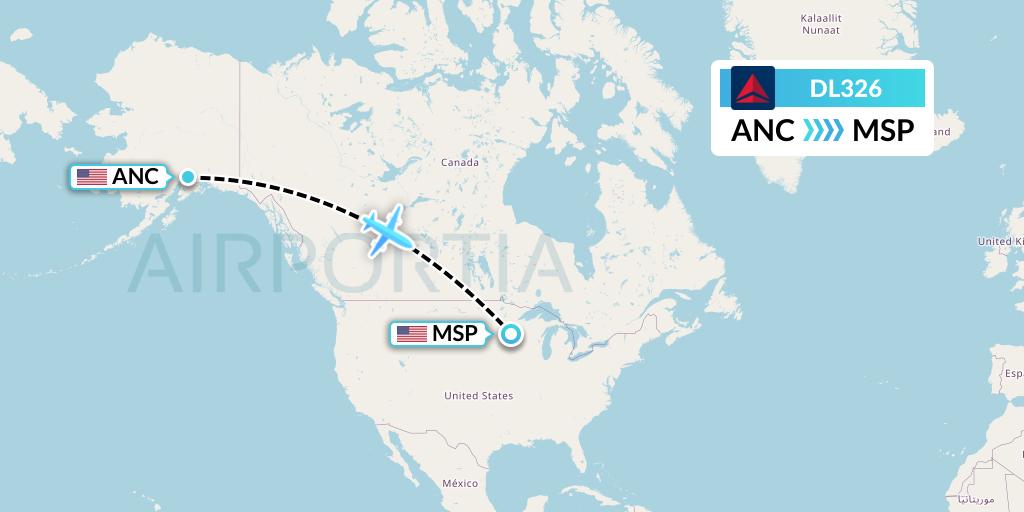 DL326 Delta Air Lines Flight Map: Anchorage to Minneapolis