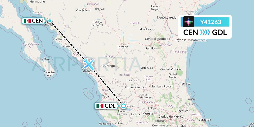 Y41263 Volaris Flight Map: Ciudad Obregon to Guadalajara
