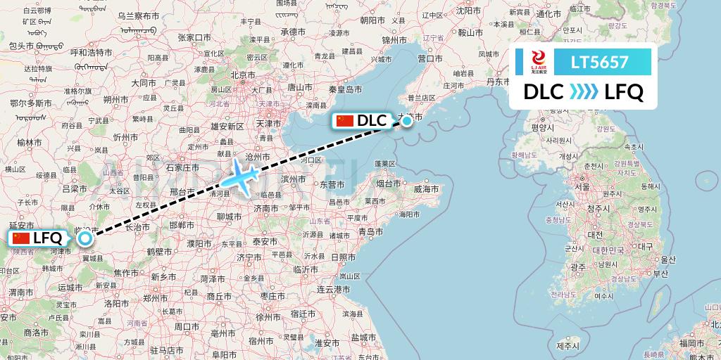 LT5657 LongJiang Airlines Flight Map: Dalian to Yulin
