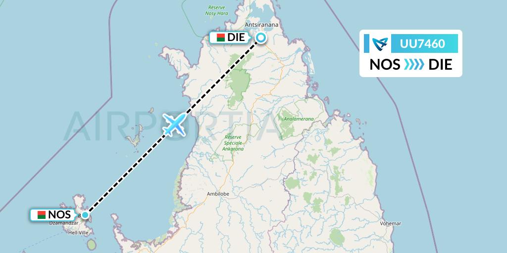 UU7460 Air Austral Flight Map: Nosy Be to Madagascar