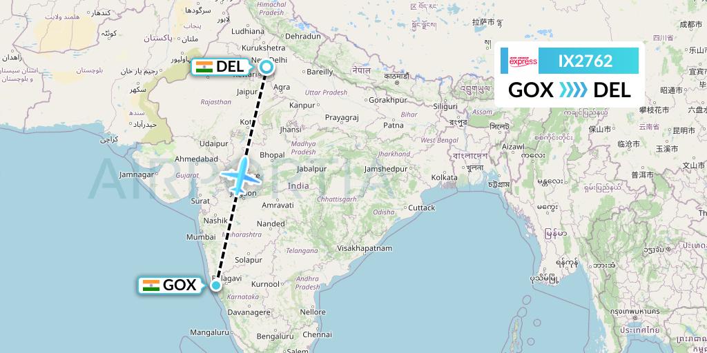 IX2762 Air India Express Flight Map: Goa to Delhi