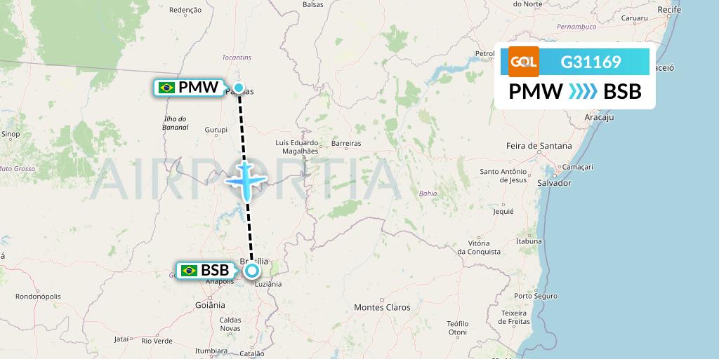 G31169 GOL Transportes Aeros Flight Map: Palmas to Brasilia