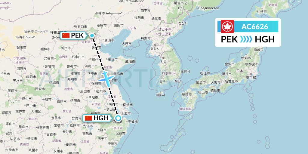 AC6626 Air Canada Flight Map: Beijing to Hangzhou