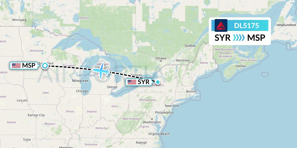 DL5175 Delta Air Lines Flight Map: Syracuse to Minneapolis