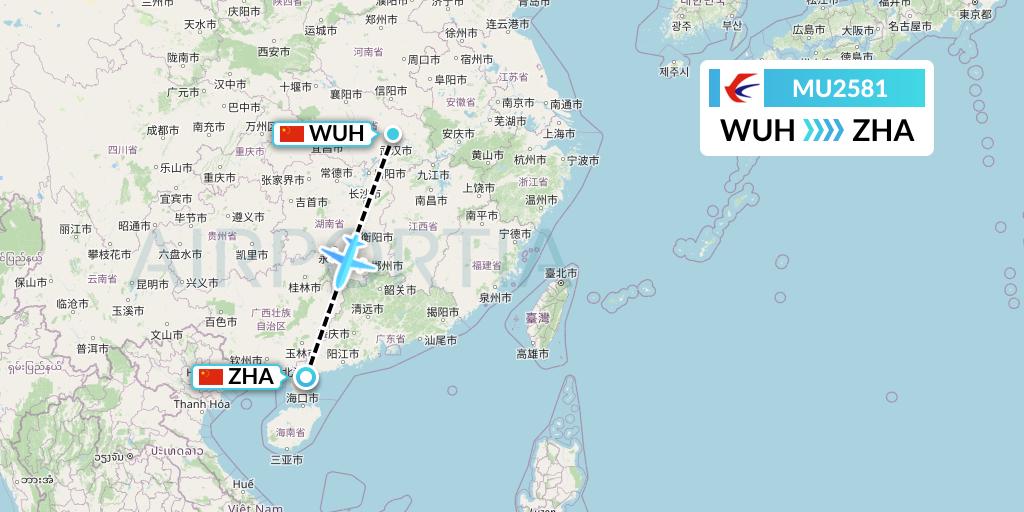 MU2581 China Eastern Airlines Flight Map: Wuhan to Zhanjiang