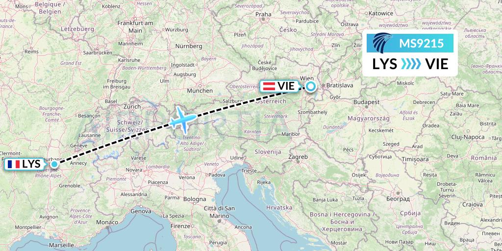 MS9215 EgyptAir Flight Map: Lyon to Vienna