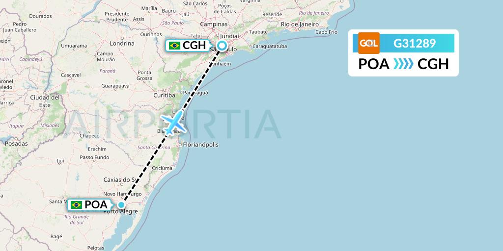 G31289 GOL Transportes Aeros Flight Map: Porto Alegre to Sao Paulo