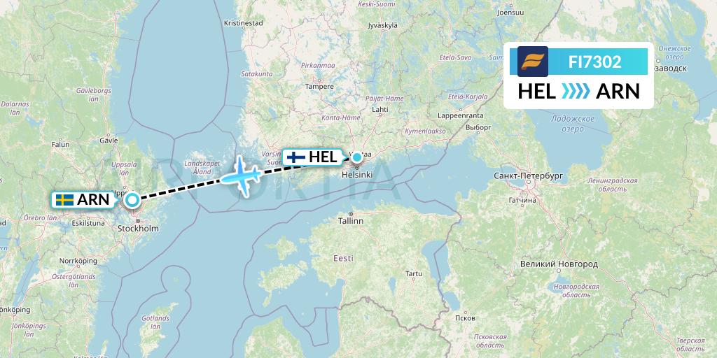 FI7302 Icelandair Flight Map: Helsinki to Stockholm